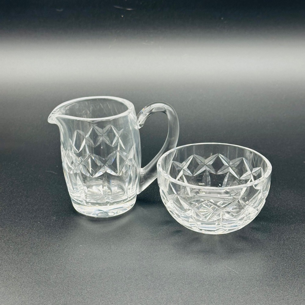 Waterford Crystal Creamer and Sugar Bowl Set Diamond Cut Pattern Ireland